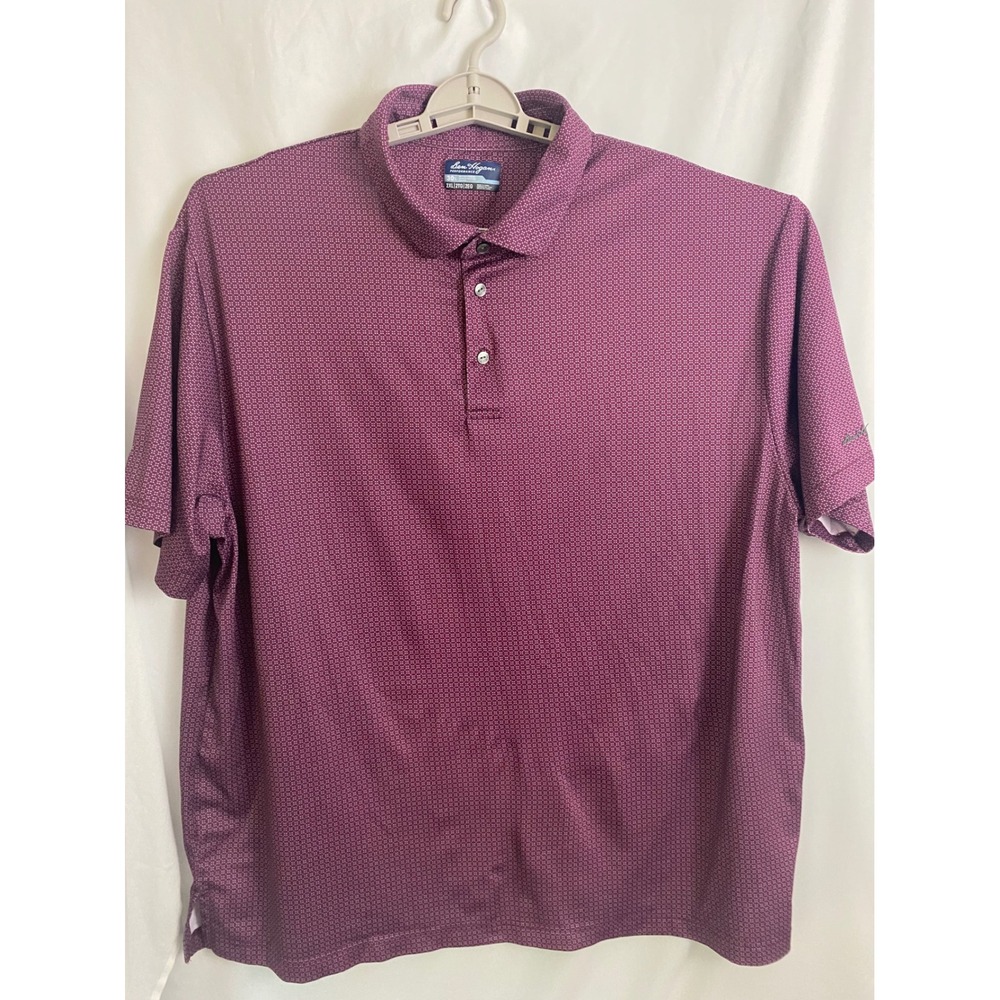 Ben Hogan Polo Shirt Mens 2XL Burgundy Performance Golf Geometric Print